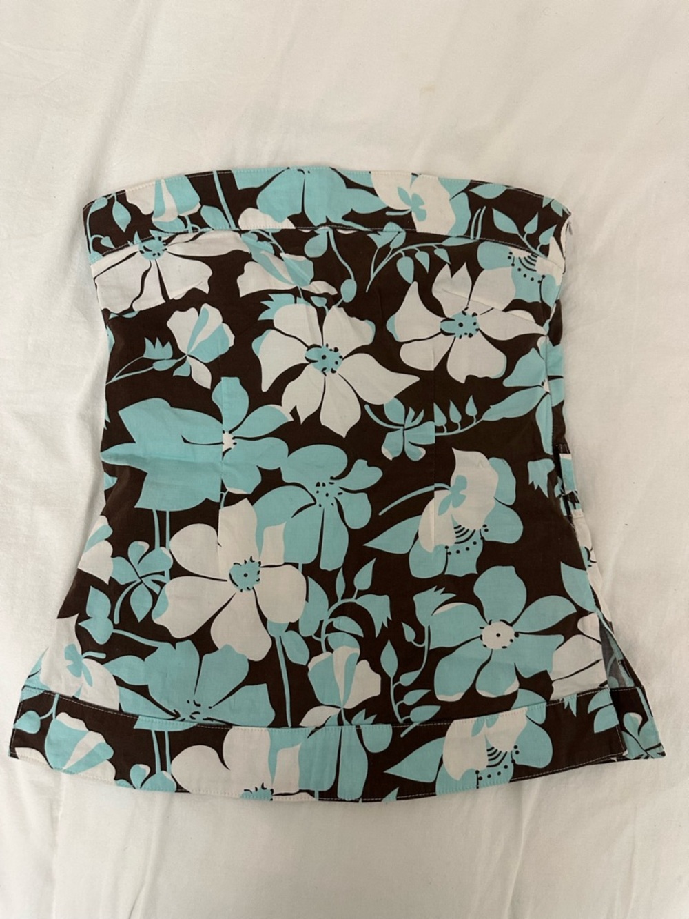 Costa Blanca Strapless Floral Tube Top in Brown, Aqua and White